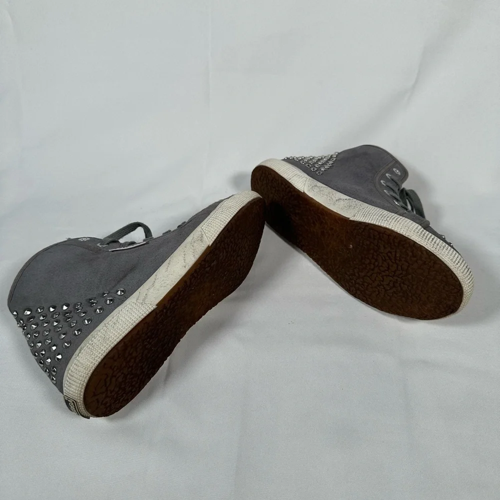 Superga Gray Suede Leather With Silver Studs, Grunge Black Smudged Sole
